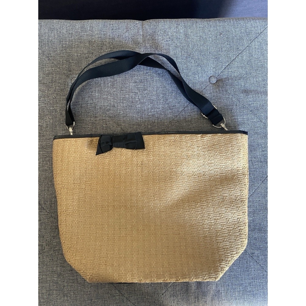 Bath & Body Works Straw Tote Bag with Black Bow & Gingham‎ Lining